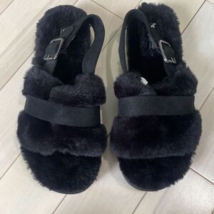 Koolaburra by UGG Women's Faux Fur Shearling Slingback Sandals Black Size 7